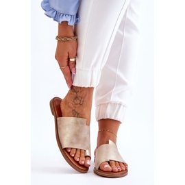 Evento Tongs Cuir Femme Or Clair Amite doré 1