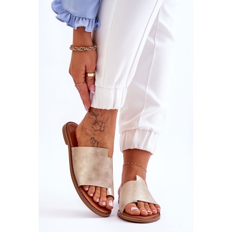 Evento Tongs Cuir Femme Or Clair Amite doré 1