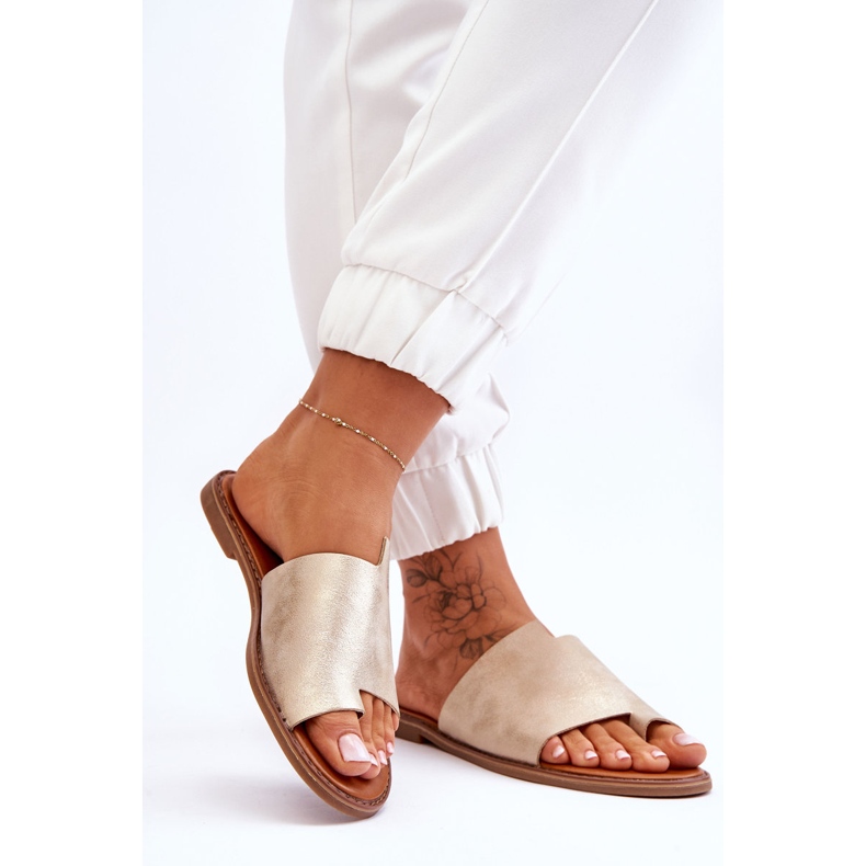 Evento Tongs Cuir Femme Or Clair Amite doré 2