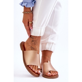 Evento Tongs Cuir Femme Golden Amite doré 1