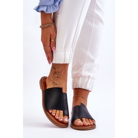 Evento Tongs Cuir Femme Noir Amite le noir 1
