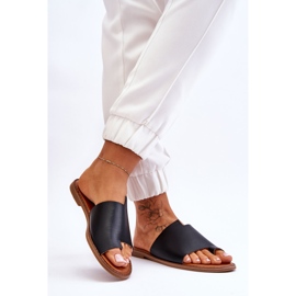 Evento Tongs Cuir Femme Noir Amite le noir 2