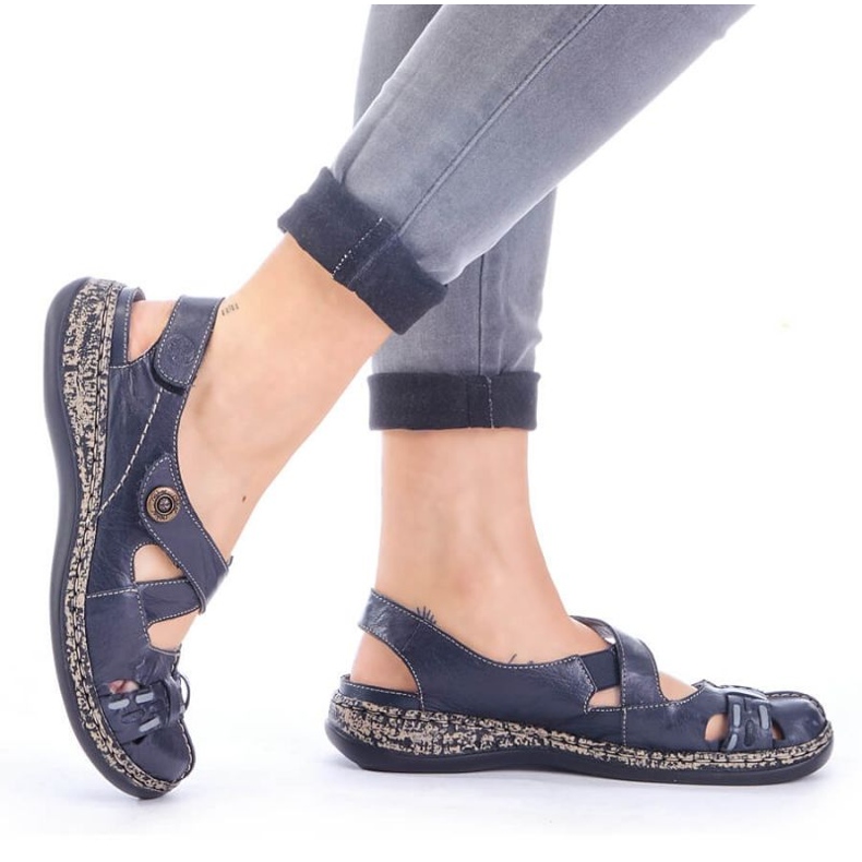 Sandales confortables velcro Rieker W 46377-14 bleu 2