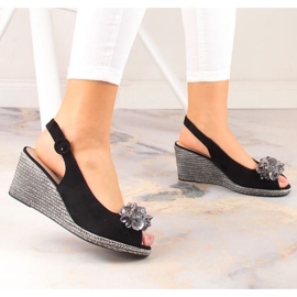 Sandales compensées en daim avec cristaux Potocki W WOL137A noir 2