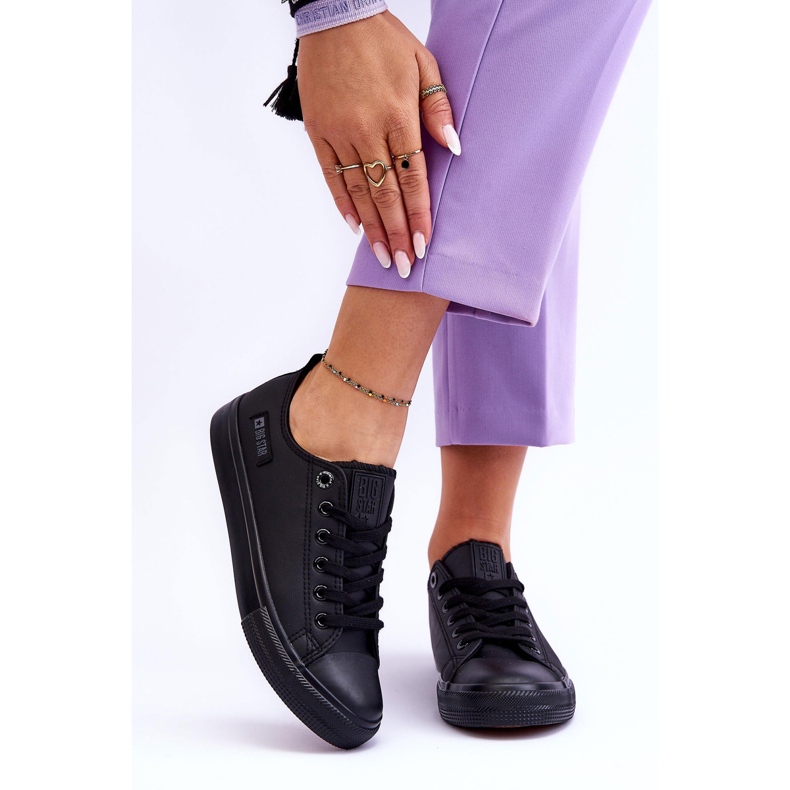 Baskets basses en cuir pour femmes Big Star KK274011 Noir le noir 2