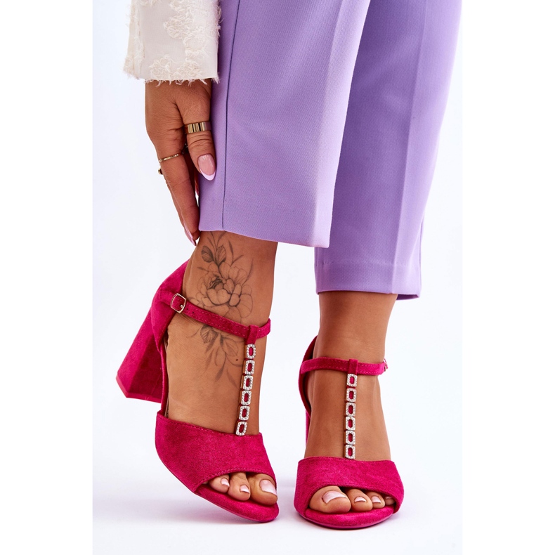 Vinceza Talons hauts en daim avec les zircons fuchsia rose 1