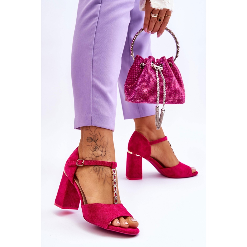 Vinceza Talons hauts en daim avec les zircons fuchsia rose 2