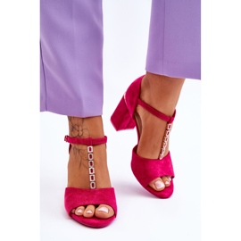 Vinceza Talons hauts en daim avec les zircons fuchsia rose 3