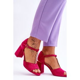 Vinceza Talons hauts en daim avec les zircons fuchsia rose 5