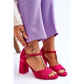 Vinceza Talons hauts en daim avec les zircons fuchsia rose 7