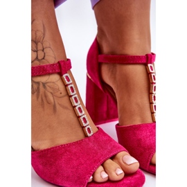 Vinceza Talons hauts en daim avec les zircons fuchsia rose 8