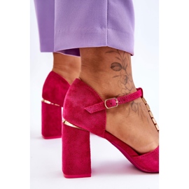 Vinceza Talons hauts en daim avec les zircons fuchsia rose 9