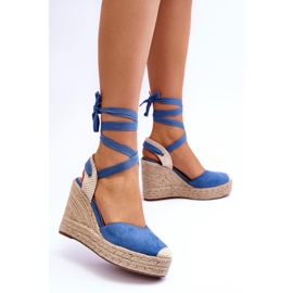 Sandales Attachées Sur Un Haut Compensé Bleu Lendy 2