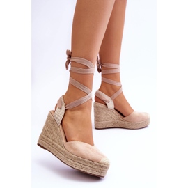 FS1 Sandales Nouées Sur Un Haut Compensé Beige Lendy brun 2