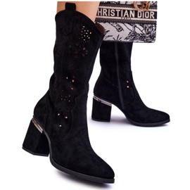S.Barski Boots Femme Daim Ajouré Noir Adelia le noir 7