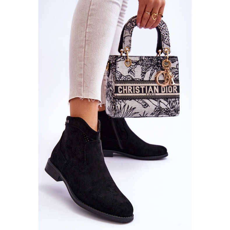 S.Barski Bottes à talon plat en daim pour femmes Black Liana noir 2