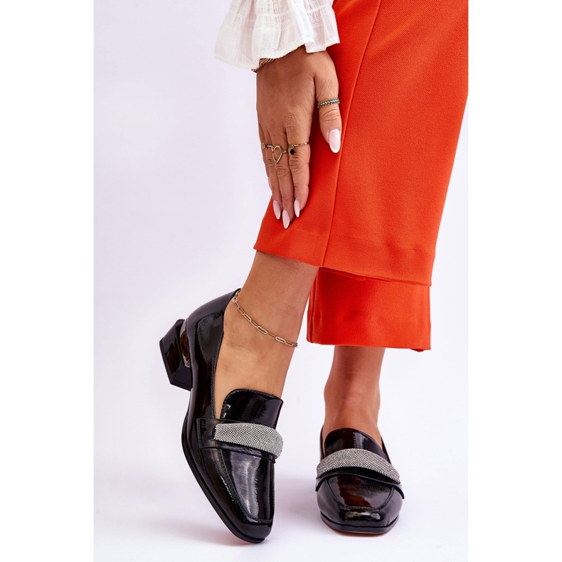 S.Barski Mocassins à talons hauts Lavern noir verni avec zircons cubiques le noir 1 S.Barski Mocassins à talons hauts Lavern noir verni avec zircons cubiques le noir 1