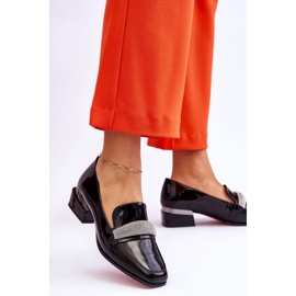 S.Barski Mocassins à talons hauts Lavern noir verni avec zircons cubiques 2