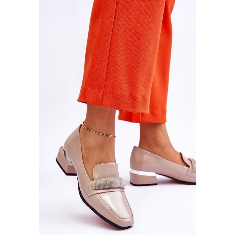 S.Barski Mocassins En Cuir Verni Avec Strass Beige Lavern 2 S.Barski Mocassins En Cuir Verni Avec Strass Beige Lavern 2