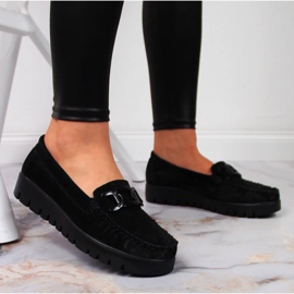 Mocassins en cuir noir pour femmes sur la plate-forme Filippo DP3334 le noir 7