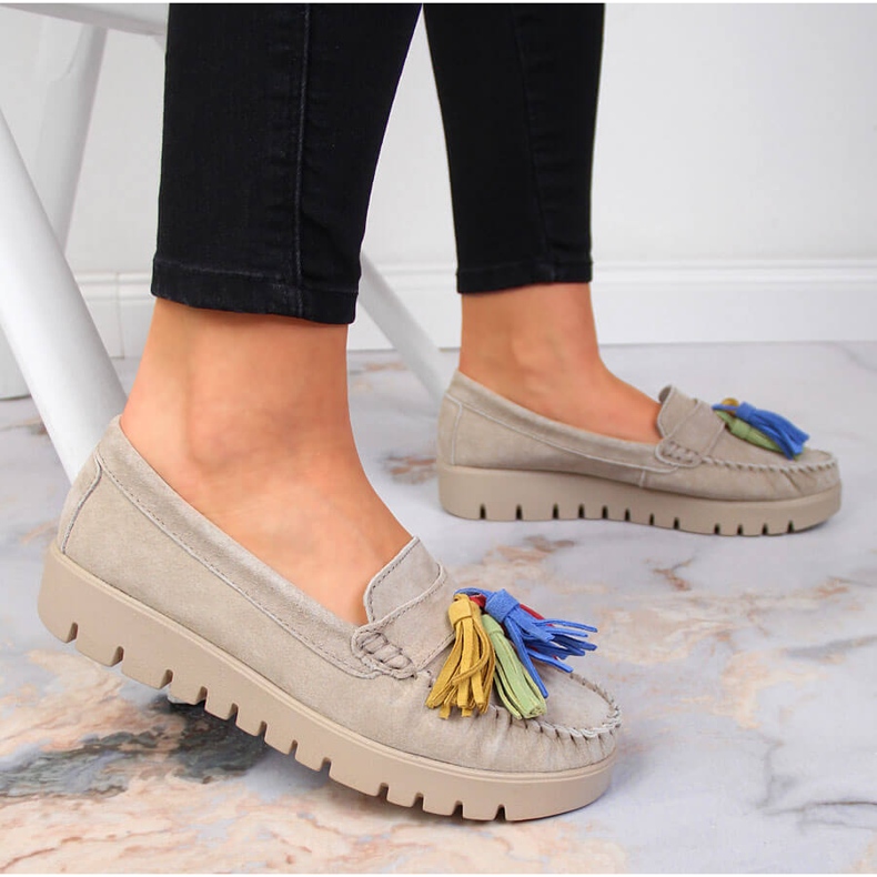 Mocassins femme en cuir à franges beige Filippo DP3535 2