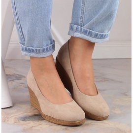 Escarpins compensés en daim beige femme Potocki SZ12024 6