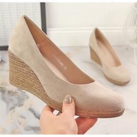 Escarpins compensés en daim beige femme Potocki SZ12024 3