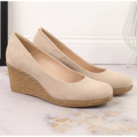 Escarpins compensés en daim beige femme Potocki SZ12024 5