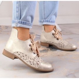 Bottines talon plat or ajourées femme Jezzi ASA142-6A d'or 2