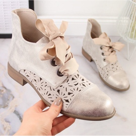 Bottines talon plat or ajourées femme Jezzi ASA142-6A d'or 3