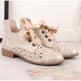 Bottines talon plat or ajourées femme Jezzi ASA142-6A d'or 4