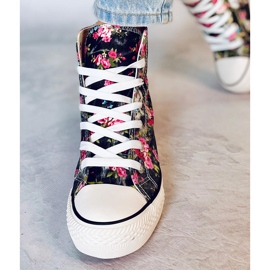 BM Baskets montantes compensées à fleurs Paradis Black le noir 1