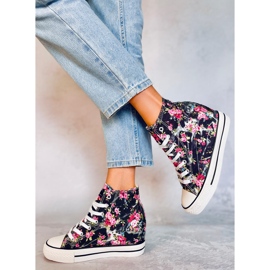 BM Baskets montantes compensées à fleurs Paradis Black le noir 3