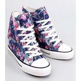BM Baskets montantes compensées à fleurs Paradis Navy bleu 1