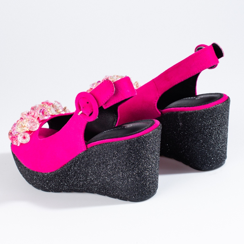 Sandales compensées en daim rose Shelovet, femmes 2