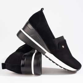 SHELOVET Chaussures compensées femme daim noir Potocki le noir 1