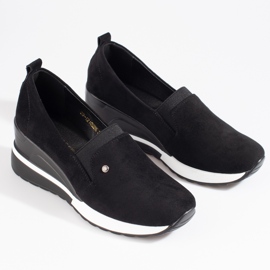 SHELOVET Chaussures compensées femme daim noir Potocki le noir 3