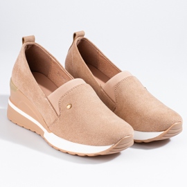 SHELOVET Chaussures compensées femme daim Potocki beige 4
