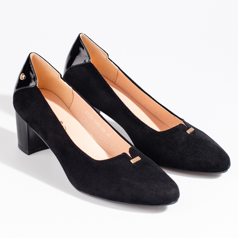 Escarpins élégants en daim pour femmes sur un talon bas Vinceza noir le noir 1