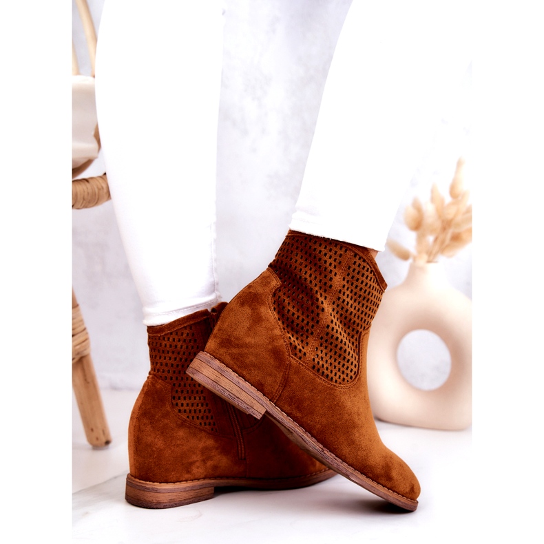 S.Barski Bottes Femme Daim Compensées Cachées Camel Solene brun 3