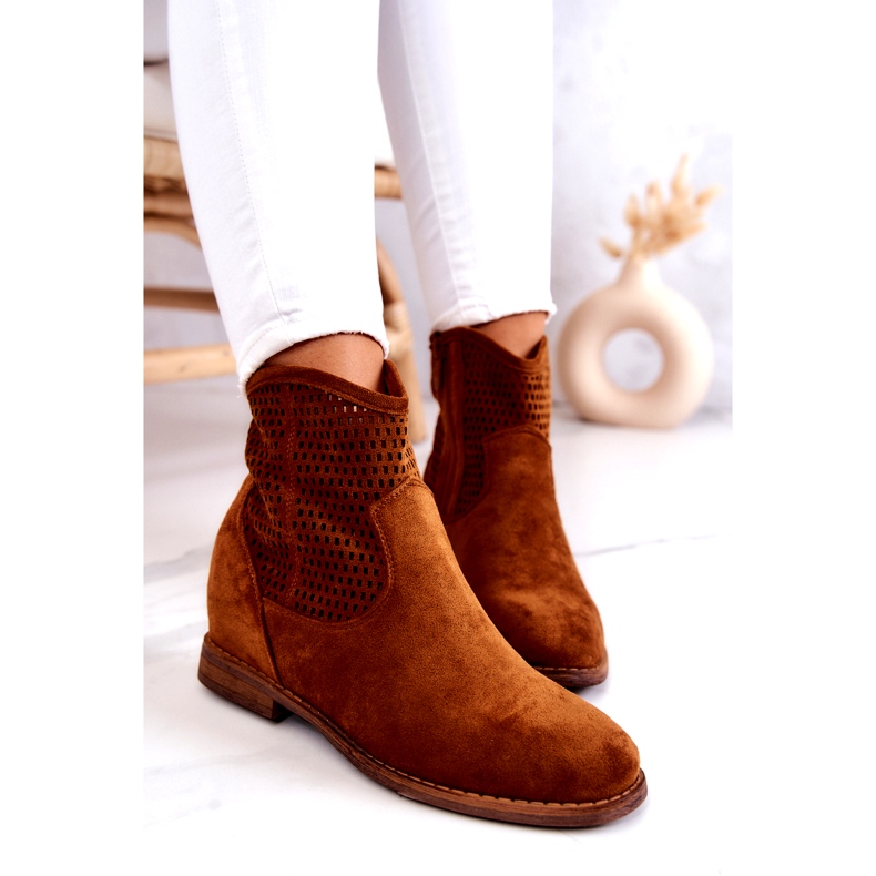 S.Barski Bottes Femme Daim Compensées Cachées Camel Solene brun 2
