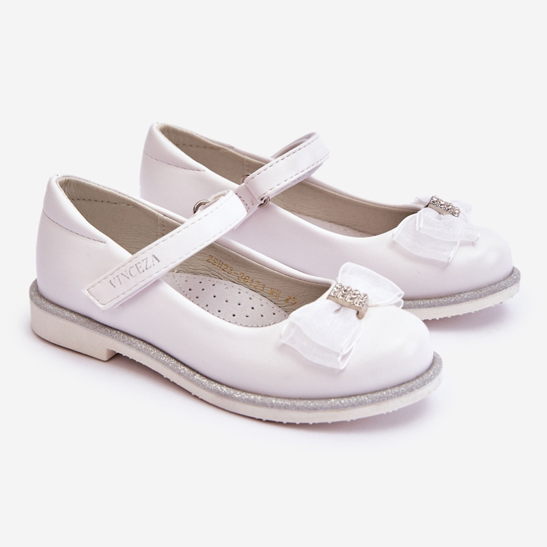 Vinceza Ballerines Enfant Velcro Nœud Décoratif Blanc Nadia 1