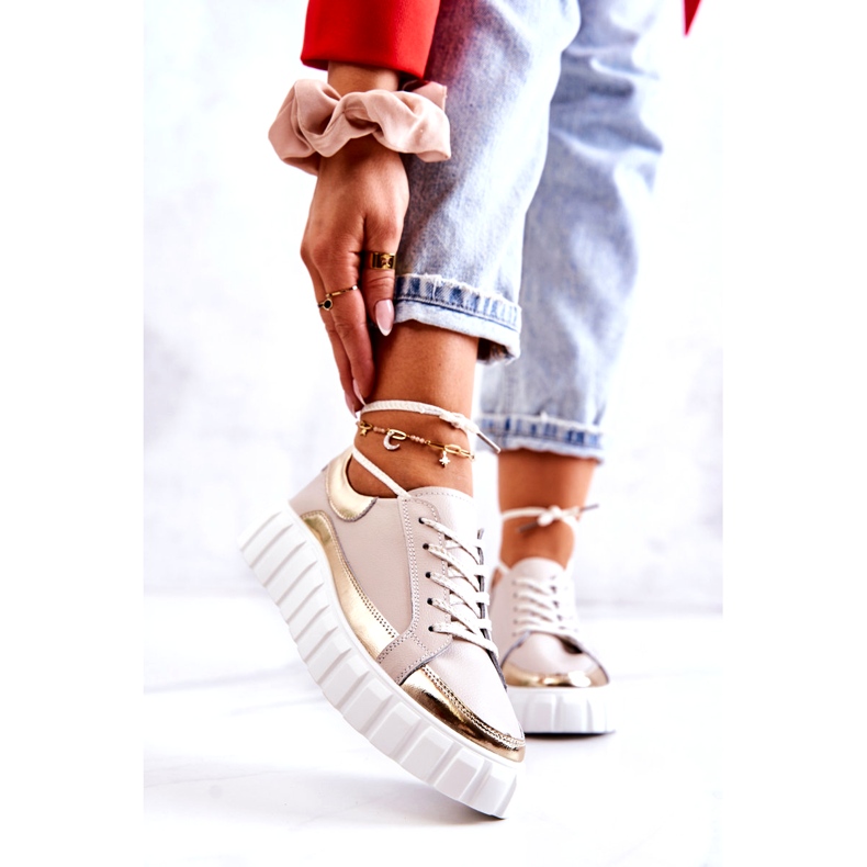 S.Barski Richelieus Femme Sur La Plateforme Noriso Beige Et Or 3