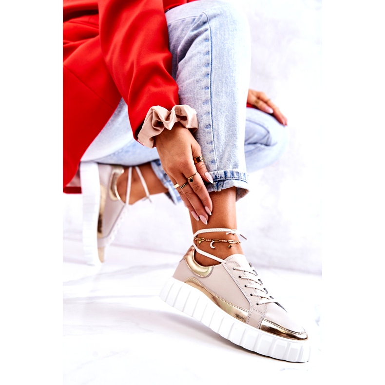 S.Barski Richelieus Femme Sur La Plateforme Noriso Beige Et Or 5