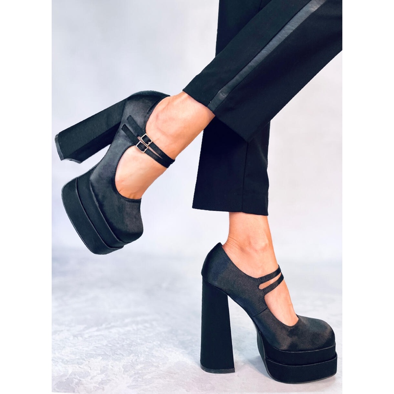 BM Escarpins à plateforme en satin noir Prandi 1