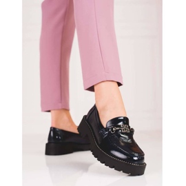 Mocassins femme laqués sur semelle épaisse Shelovet, bleu marine 1