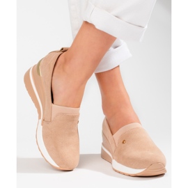 SHELOVET Chaussures compensées femme daim Potocki beige 2