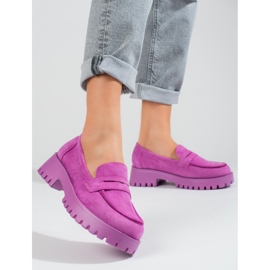 Mocassins pour femmes violets sur la plate-forme en daim Shelovet rose 1