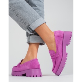 Mocassins pour femmes violets sur la plate-forme en daim Shelovet rose 2
