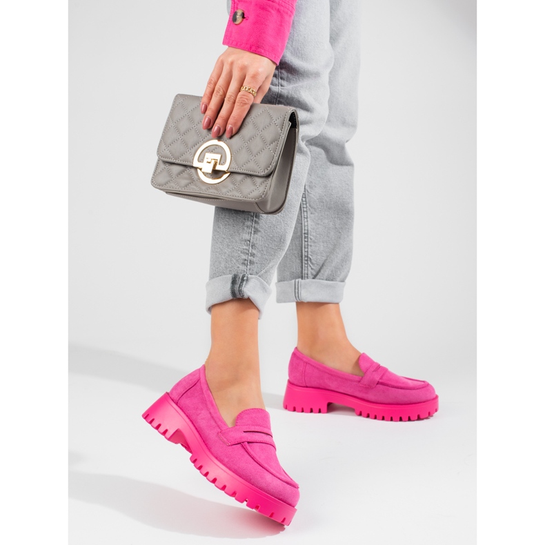 Mocassins pour femmes sur la plate-forme Shelovet daim rose 1 Mocassins pour femmes sur la plate-forme Shelovet daim rose 1